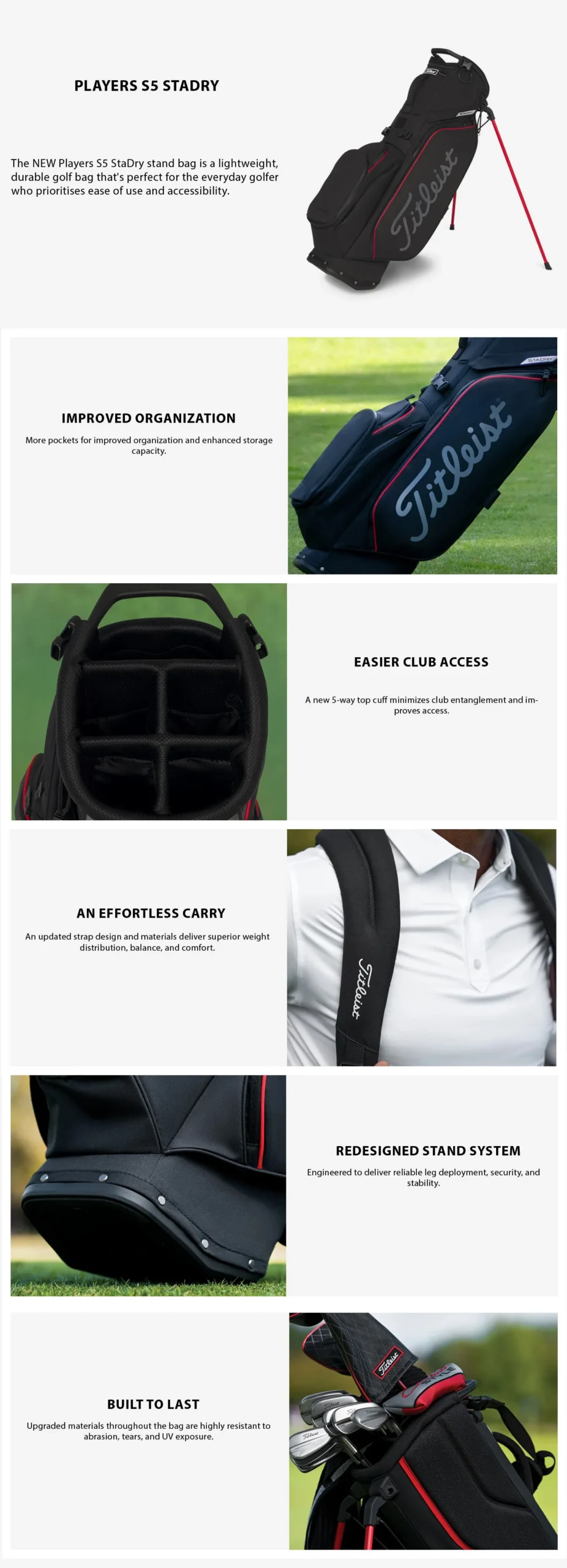 Titleist Players S5 Stradry Stand Bag - Navy/Navy/Black - Image 3
